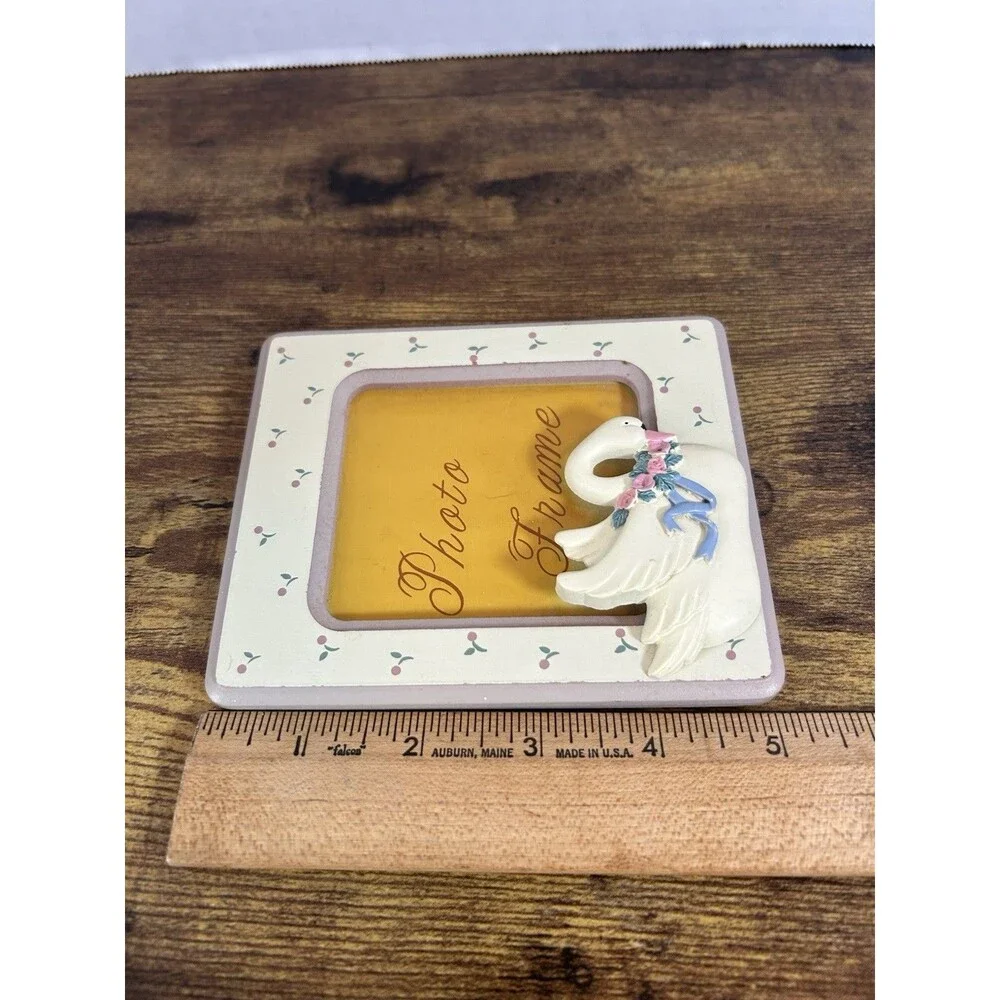Vintage Swan Photo Picture Frame Pink Roses Cottagecore Shabby Chic 5x4 Decor